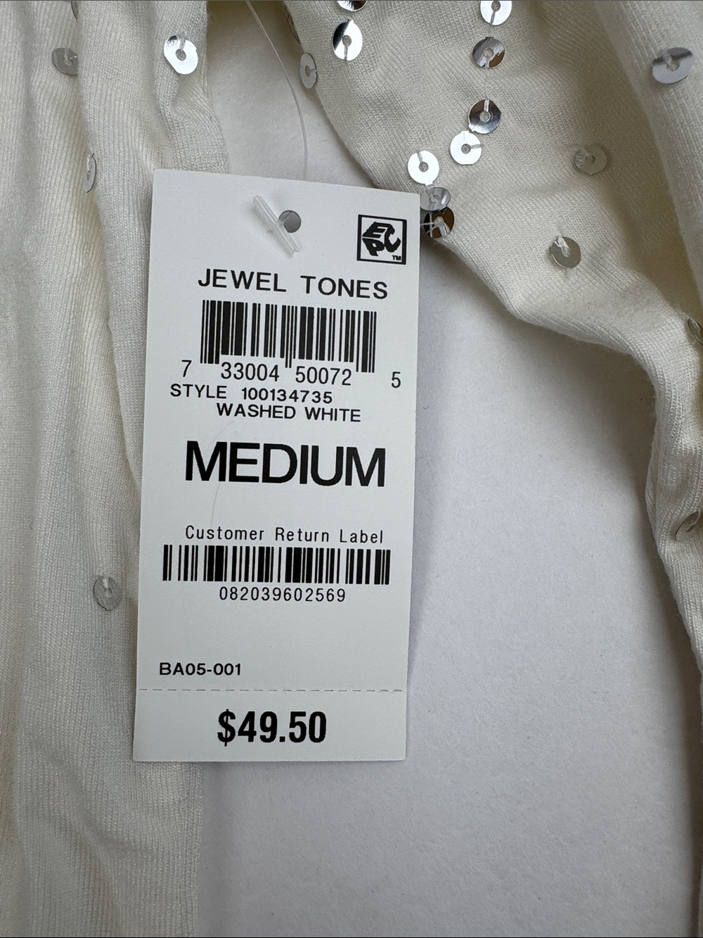 INC Long Sleeve Top with Silver Sequin Accents - Picture 4 of 5